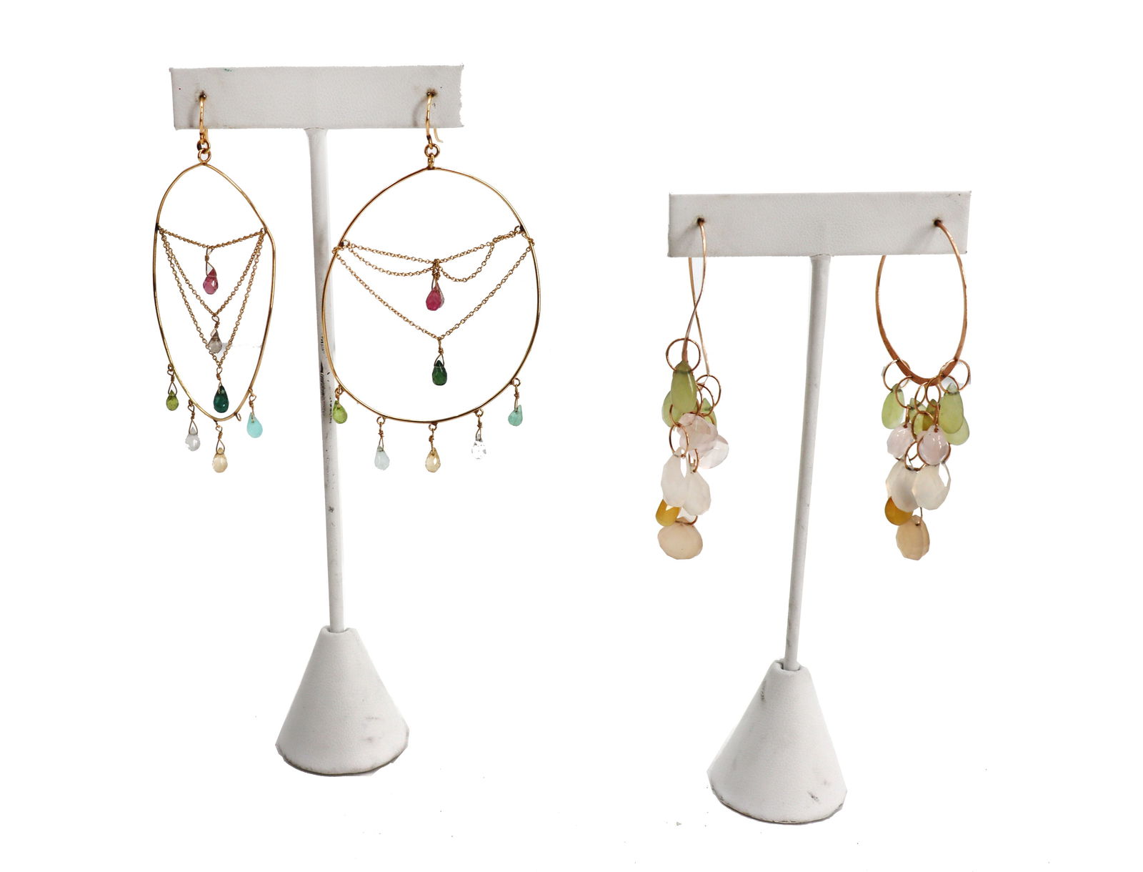 Pair of 10k Gold and Quartz earrings & Pair of 14k Gold and Tourmaline Earrings - Gross 20.3 g. (1 of 18)