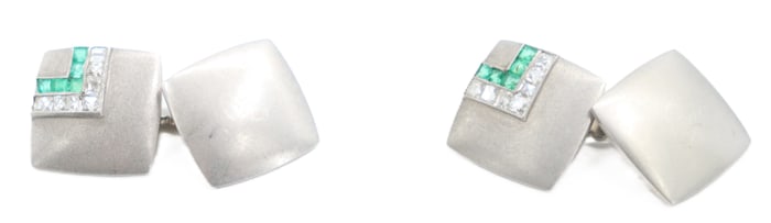 Pair of Tested 14k Gold, Emerald, and Diamond Cufflinks - Gross 11.9 g.