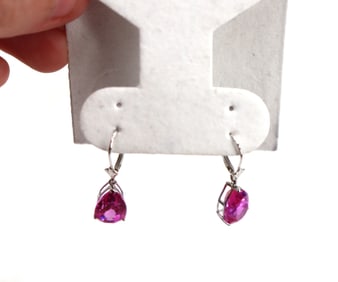 Pair of Marked 14k Gold And Pink Sapphire Earrings - Gross 3.2 g.