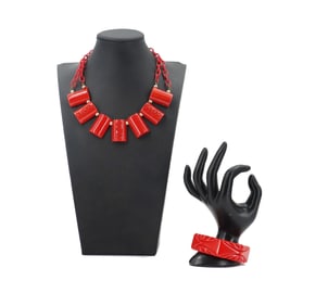 Red Bakelite Necklace and Bangle