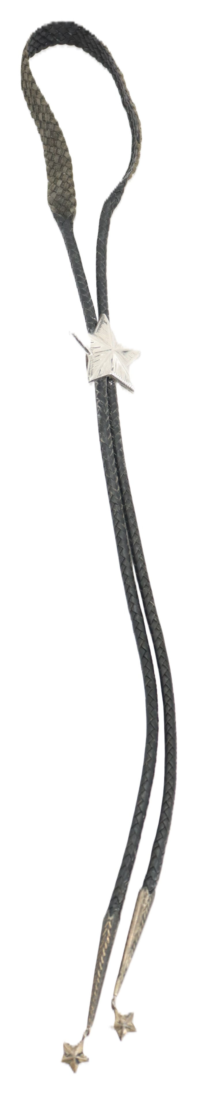 Braided Leather Strap Bolo Tie With Sterling Silver Star (1 of 12)
