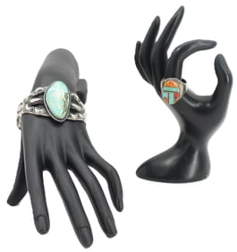 Sterling Silver & Turquoise Cuff And Sterling Silver Ring - Gross 2.070 ozt.