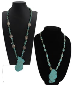 Pair of Turquoise and Low Silver Necklace