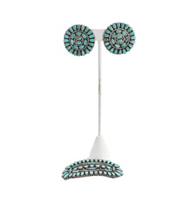 Pair of Sterling Silver and Turquoise Earrings & Coordinating Hair Clip- Gross 1.345 ozt.