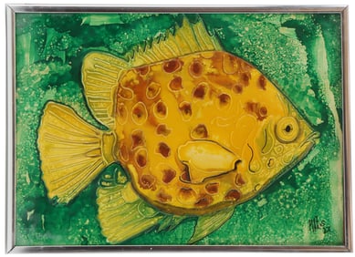 Signed Wax-Resist Batik on Paper, Tropical Fish