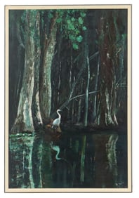 D. Smith (20th Century) American, Oil on Board Marsh Landscape with Egret