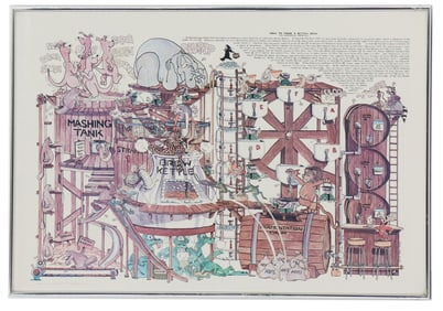 Robert Marble (born 1946) American, Whimsical Cartoon Illustration Lithograph Print "How to Brew a