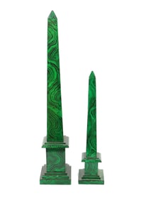 (2) John Richard Faux Malachite Obelisks