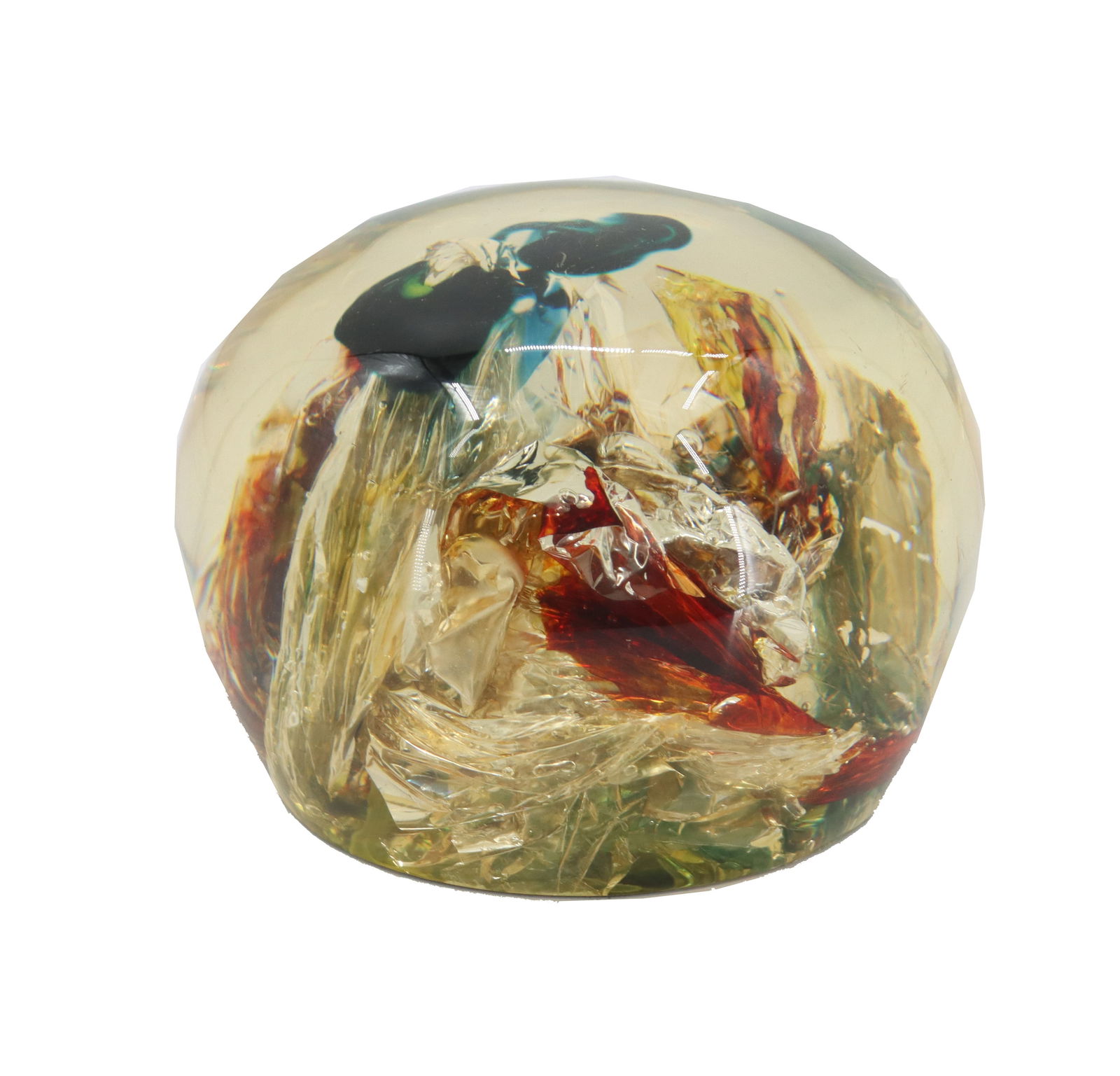 Gilles Charbin (Born 1939) French, Resin/Plexiglass Paperweight: Gilles Charbin (Born 1939) French, Resin/Plexiglass Paperweight. Rich colorful swirls and shapes within the rounded form. Sticker attached to the bottom that reads "Creation Originale Charbin" and has
