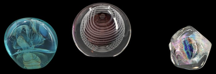 (3) American Art Glass Studio Paperweights