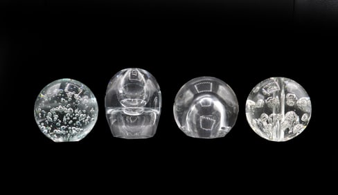 (4) Bubble Glass Paperweights