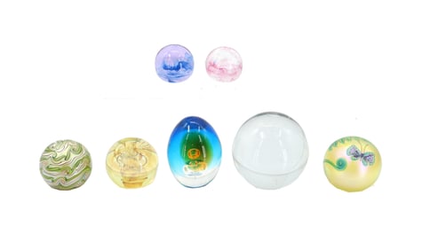(7) Studio Art Glass Paperweights from America and Scotland