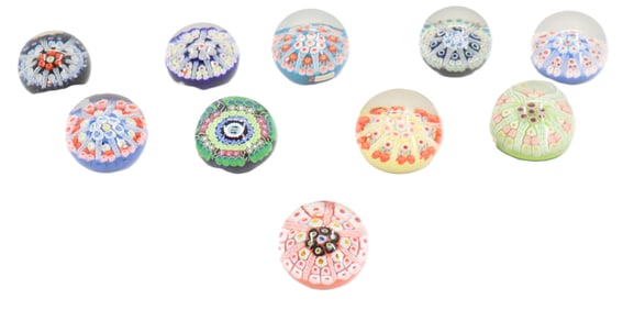 (10) Scottish Strathearn and Perthshire Millefiori Art Glass Paperweights