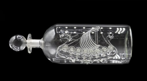 Blown Glass Viking Dragon Ship in a Bottle