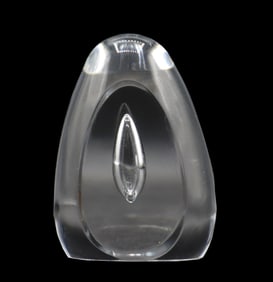 Marked French Crystal Ovoid Paperweight with Inner Bubble