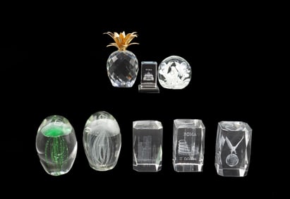 (8) Glass and Crystal Paperweights of Various Shapes and Makers