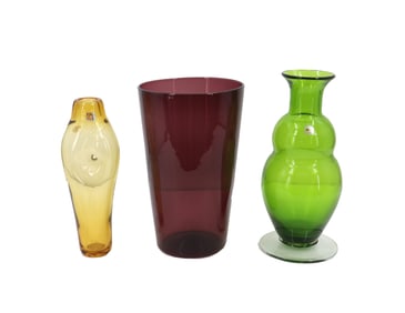 (3) Handmade Blenko Glass Vases