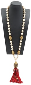 Faux Pearl Tassel Necklace