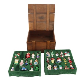 (28) Thomas Pacconi Museum Series Glass Christmas Ornaments in Original Wood Crate