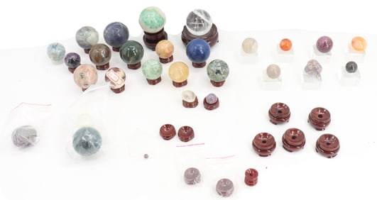 Assortment of Polished Stones, Stands and Minerals