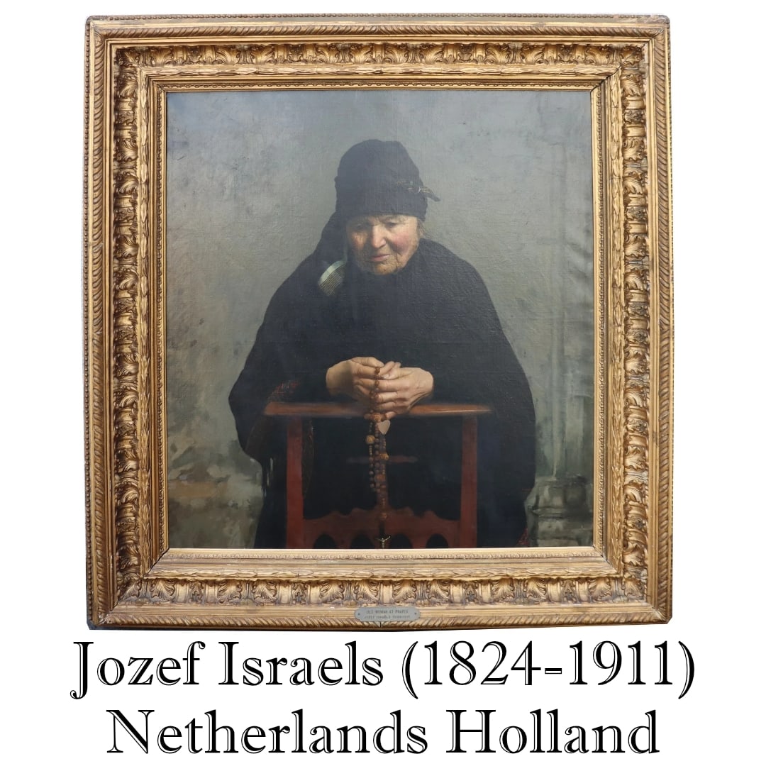 Attributed Jozef Israels (1824–1911) Netherlands, Oil Canvas Figural Portrait "Old Woman at