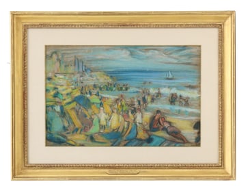 Theresa Bernstein (1890-2002) American, Original 1916 Beach Scene Mixed Media