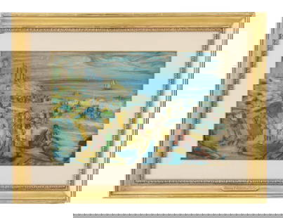 Theresa Bernstein (1890-2002) American, Original 1916 Beach Scene Mixed Media: Theresa Bernstein (1890-2002) American, Original 1916 Beach Scene Mixed Media Pastel. Signed bottom right. Plaque on bottom middle of frame give the title: &quot;Edgemere, The Rockaways, N.Y., 1916.&q