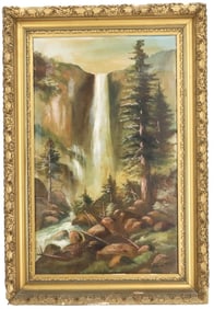 William Lemos (1861-1942) California, Yosemite "Bridal Veil Falls" Signed Oil on Canvas