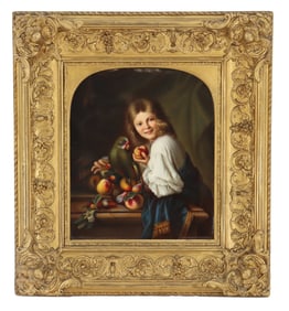 19th Century German Likely KPM Painted Porcelain Plaque, Girl With Parrot