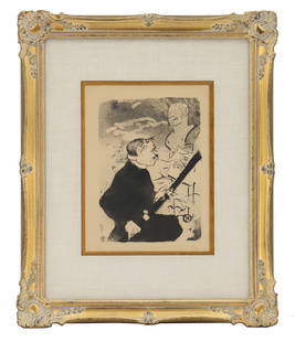 Henri de Toulouse-Lautrec (1864–1901) French, Figural Lithograph Print "Pour Toi!": Henri de Toulouse-Lautrec (1864–1901) French, Figural Lithograph Print "Pour Toi!". This artwork portrays the musician Désiré Dihau playing the bassoon towards a bust of