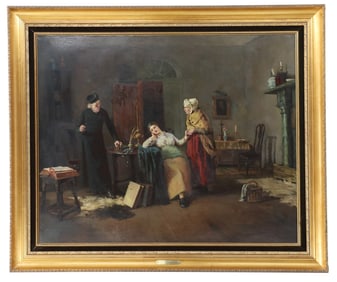 Howard Helmick (1840?–?1907) American, Oil on Canvas Figural Genre Painting
