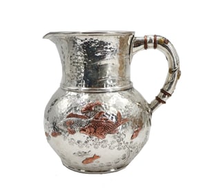 Antique Tiffany & Co. Japanesque Sterling and Mixed Metal Pitcher