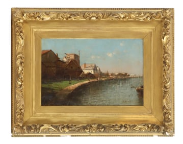 John Bristol (1826-1909) American, Riverside Landscape Oil on Canvas