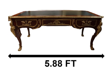 French Louis XV Style Mahogany Bureau Plat with Gilt Bronze Ormolu Mounts