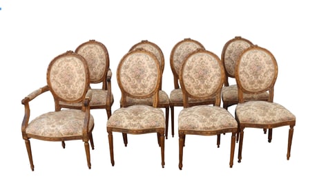 (8) French Gilt Wood Louis XVI Style Upholstered Dining Chairs