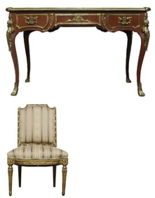 French Ormolu Louis XV Style Bureau Plateau With French Aristocrat Style Chair
