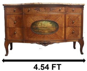 19th Century French Marble Top Serpentine Commode With Landscape Painting