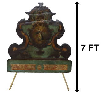 Rare 18th Century Italian Baroque - Rococo Style Headboard With Angelic Centerpiece: 19th Century Italian Baroque - Rococo Style Headboard With Angelic Centerpiece. Angel artwork in the middle is wielding a sword upwards to the glowing ethereal light behind. Size: 62 x 84 i
