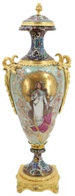Important Late 19th Early 20th Century French Sevres Champleve Porcelain and Dore Bronze Covered Urn