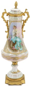 Late 19th Early 20th Century Sevres Style Porcelain and Dore Bronze Covered Urn Vase