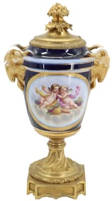 Late 19th Early 20th Century French Sevres Style Porcelain and Gilt Bronze Covered Urn