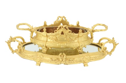French Empire Style Gilt Bronze Jardiniere and Gilt Mirrored Plateau