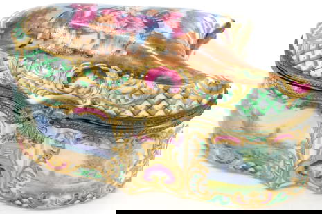 A Fine Antique French Sevres Porcelain and Bronze Jewelry Box: A Fine Antique French Sevres Porcelain and Bronze Jewelry Box. Hand painted. Marked on base.&nbsp;Condition as pictured. &nbsp; Size:&nbsp;4 x 2 1/2 x 2 in.