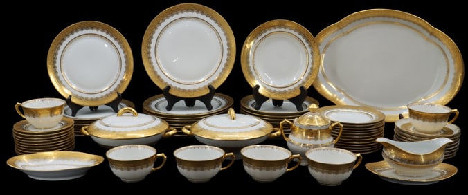 (65) French CH Field Haviland Limoges Double Gold Encrusted Dinner Service