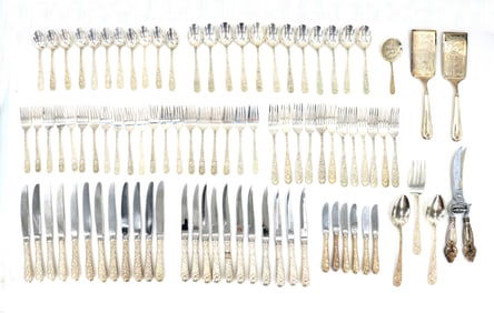 (80) Kirk & Sons/Kirk Stieff Repousse Flowers Flatware Set - 77.380 ozt.