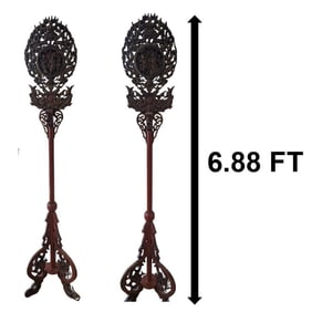 Rare Pair of 18th Century Chinese Wooden Carved and Painted Candelabras