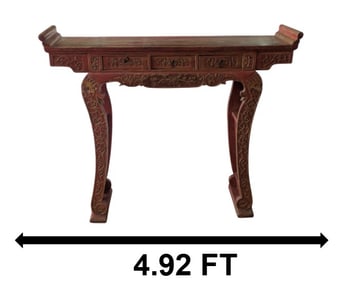 Red and Gold Carved Chinese Alter Table With Wax Seal Customs Stamp