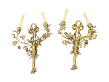 Pair Of Exceptional French Gilt Bronze Figural Sconces