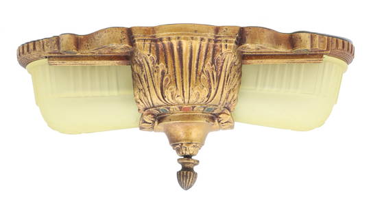 Lincoln Manufacturing Art Deco Light Fixture: Lincoln Manufacturing Art Deco Light Fixture. Arc deco light fixture by Lincoln Manufacturing, with two light sockets, with frosted glass slip shade, gold tone brass fixture. Art Deco light fixtures,