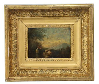 17th Century Dutch Old Master Circle of Nicolaes Berchem Oil on Panel Landscape with Goats